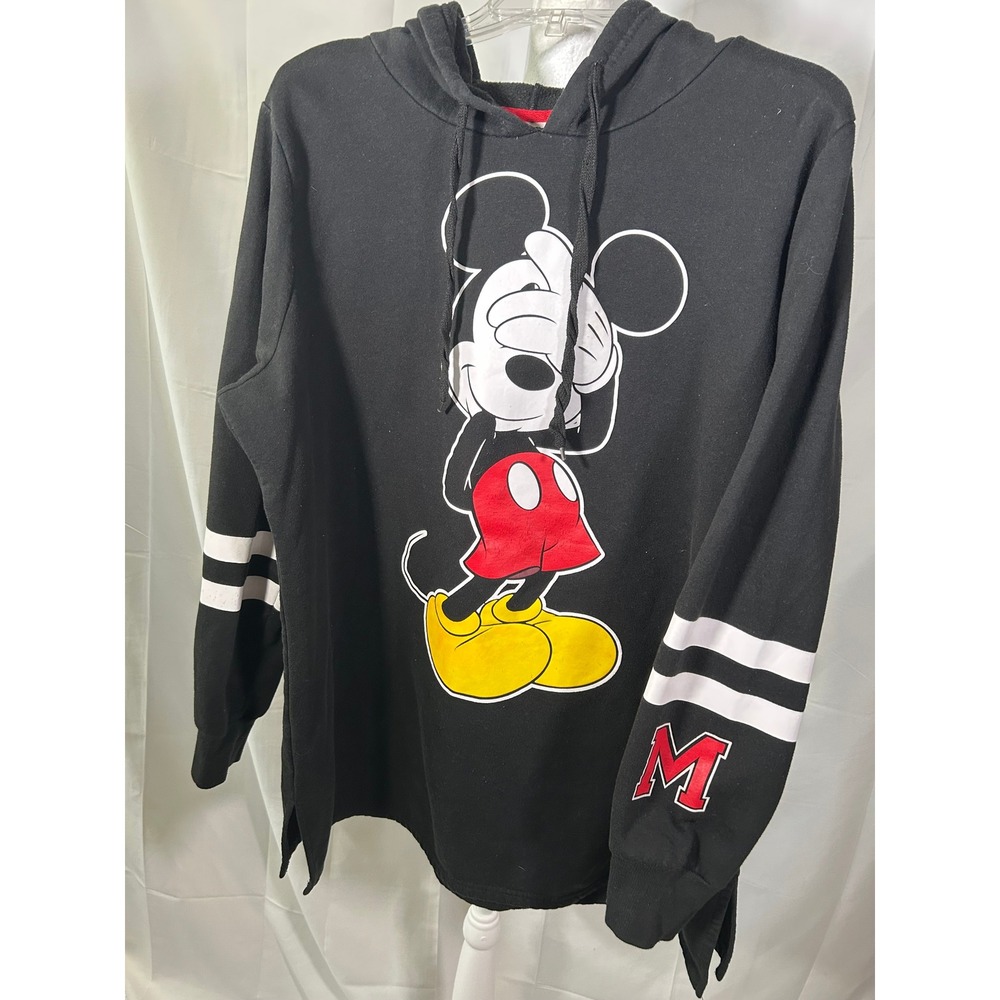 Disney Mickey Mouse Black‎ Hoodie Sweatshirt 2X Red Trim Striped Sleeves